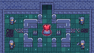 Sentries posted around the Heart in a round stone chamber, spike traps on the floor.